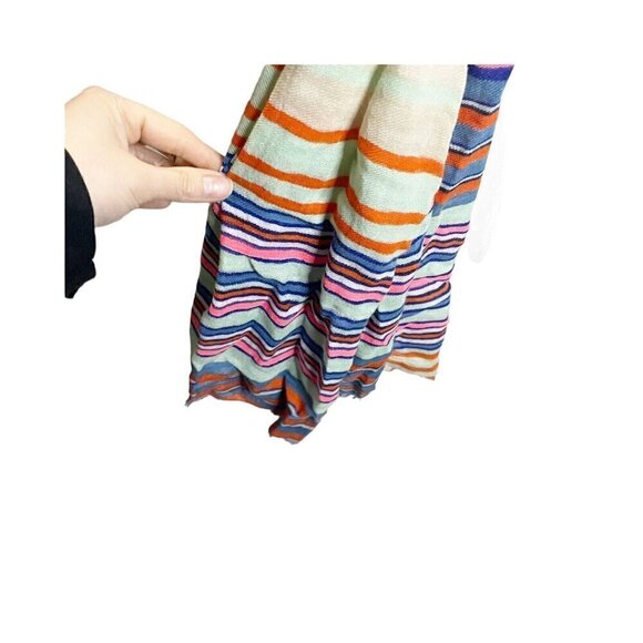 Woven Cotton Scarf Blue Pink Orange Rainbow Stripe Shawl Wrap Super Soft Boho - Picture 3 of 7